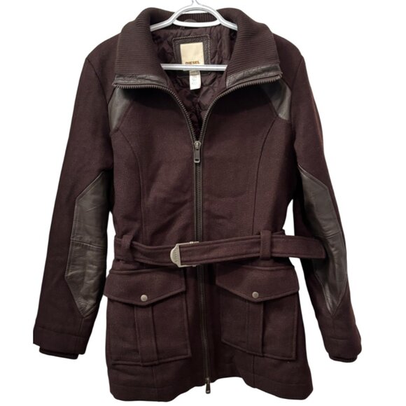 Diesel dark brown mid-length belted coat size L - Picture 1 of 7